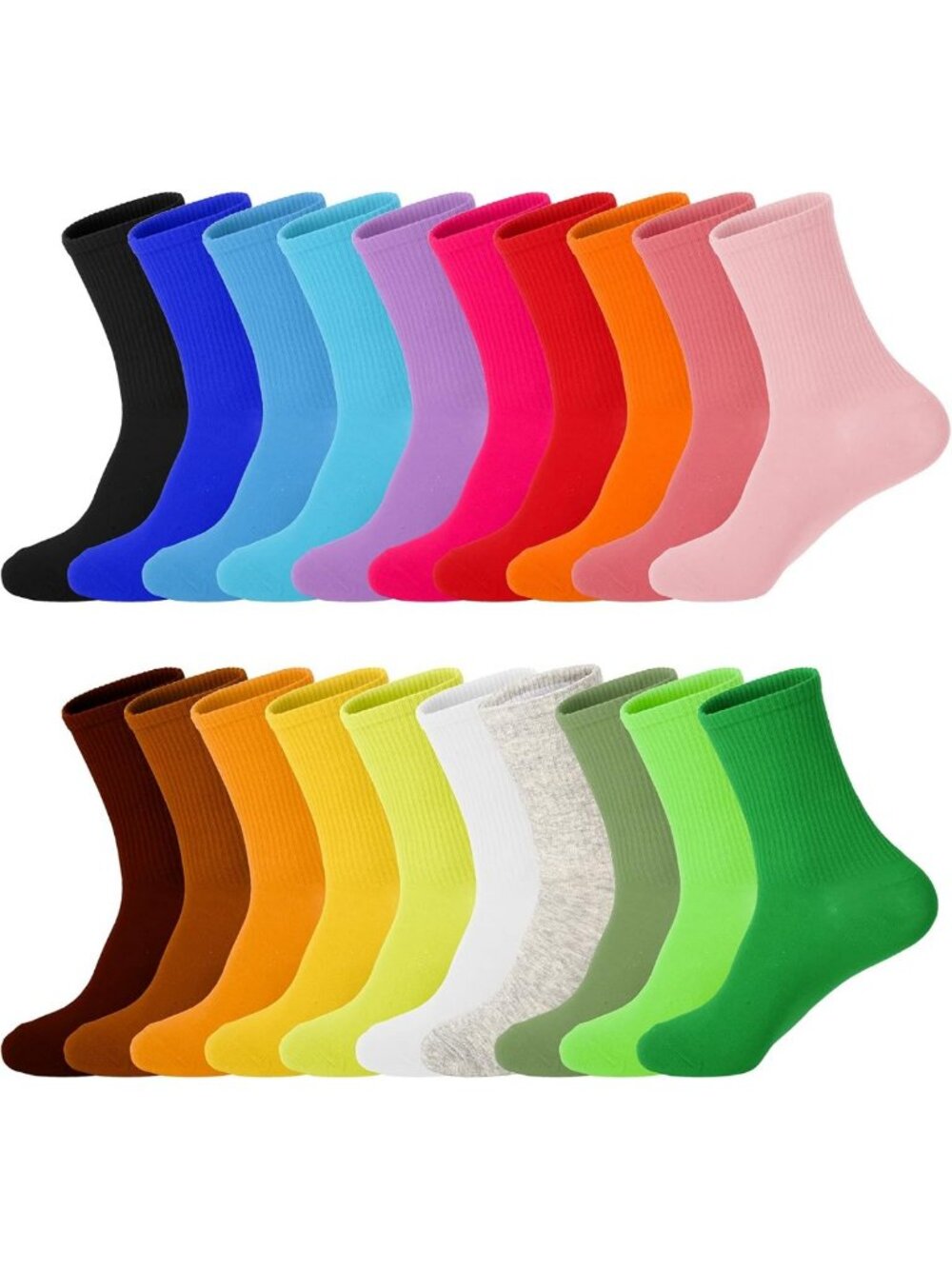Cozy Cotton Crew Socks for Women, Assorted Colors, Size 6-9, 20 Pairs